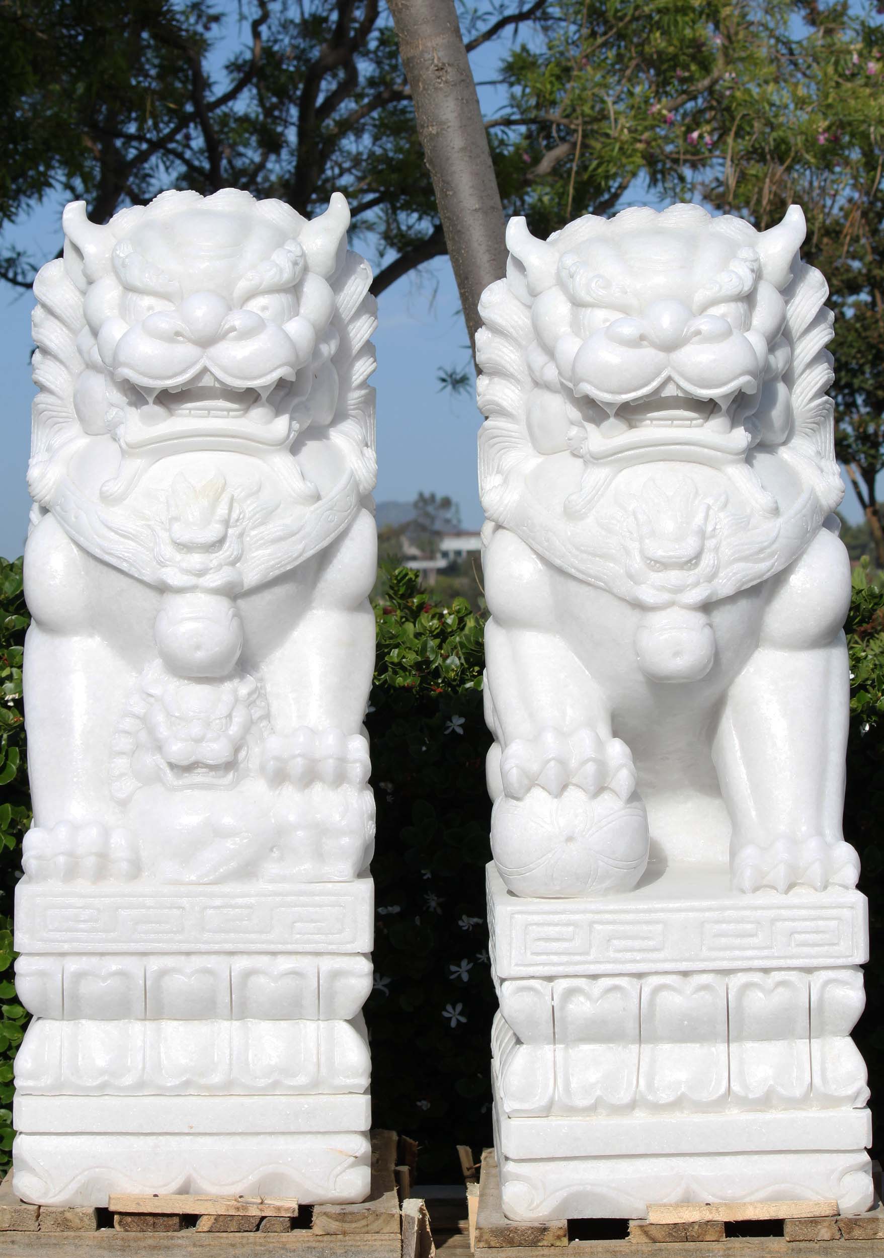 White Marble Large Foo Dogs Statues 47