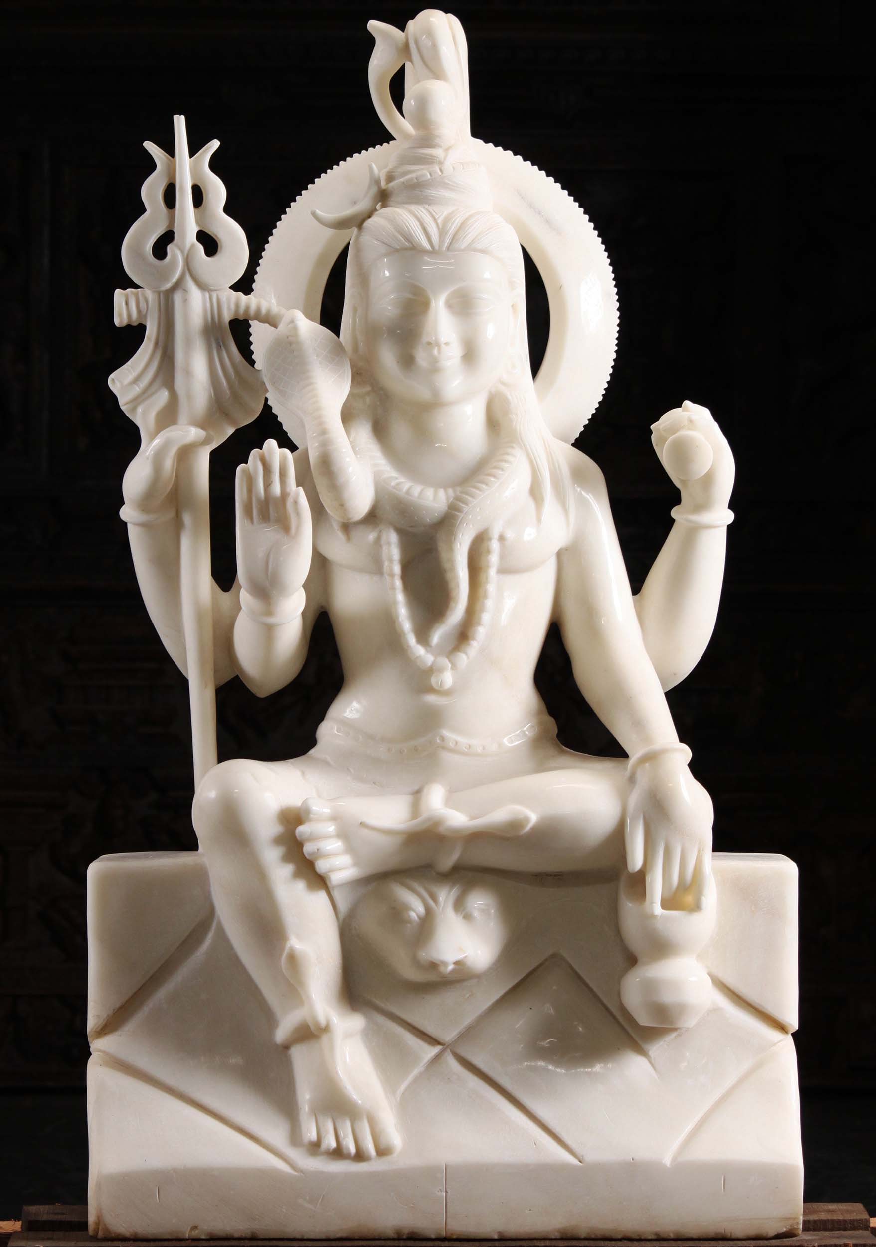 White Marble Shiva Statue Holding Kamandalu with Trident & Cobra for Indoors & Outdoors 48"