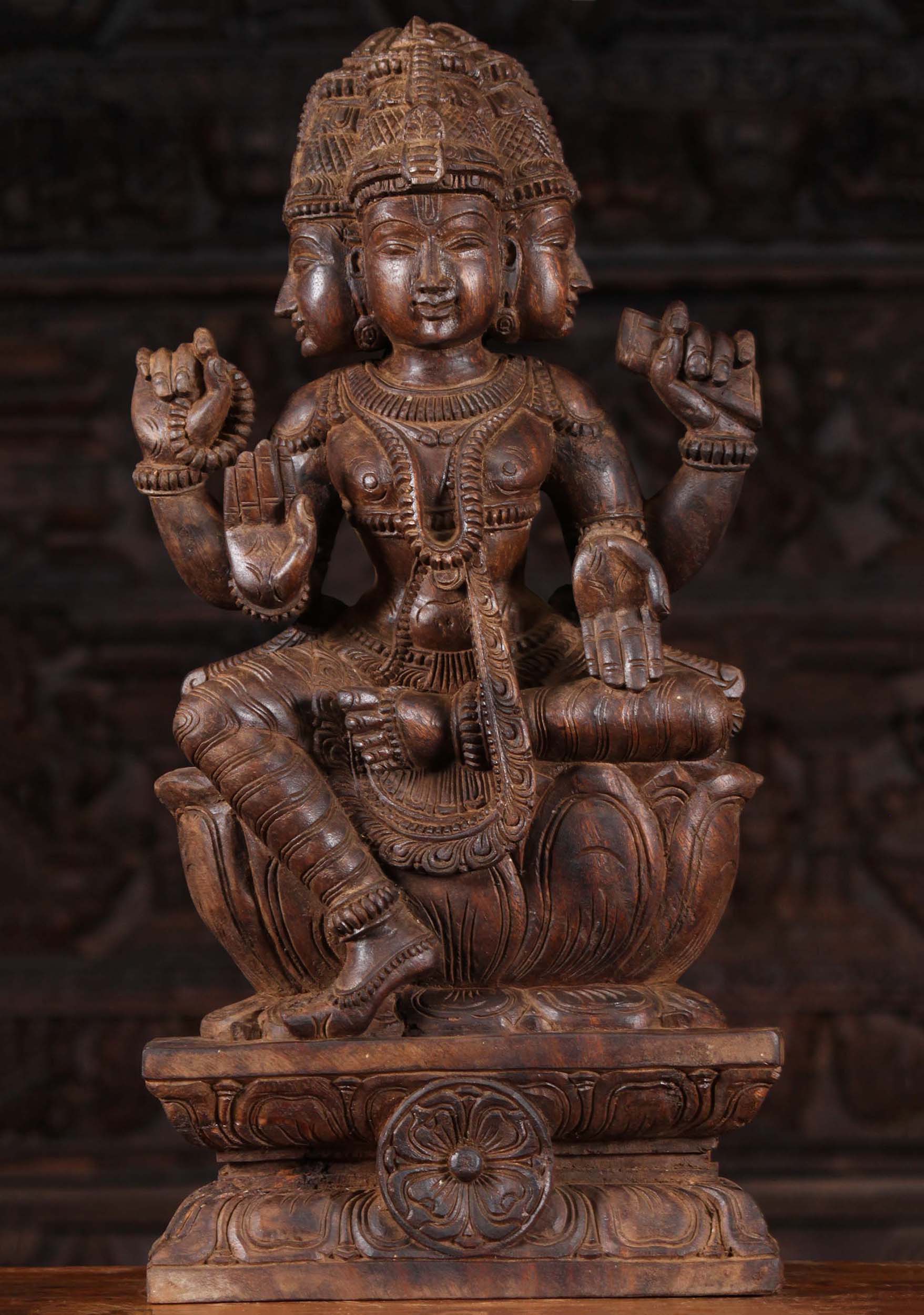 Wood Brahma in Varada & Abhaya Mudras 24"