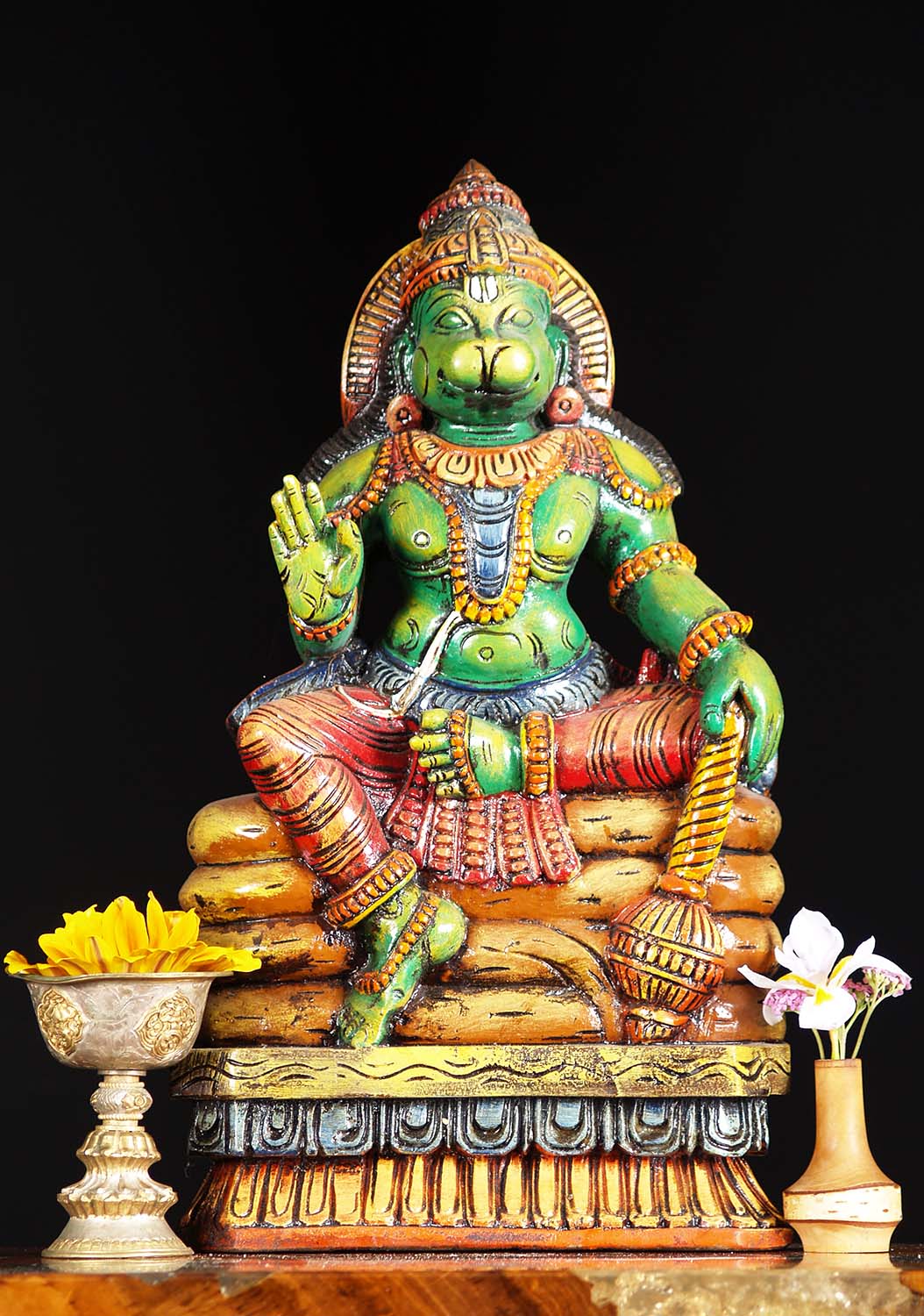 Wooden Green Abhaya Mudra Hanuman 18"