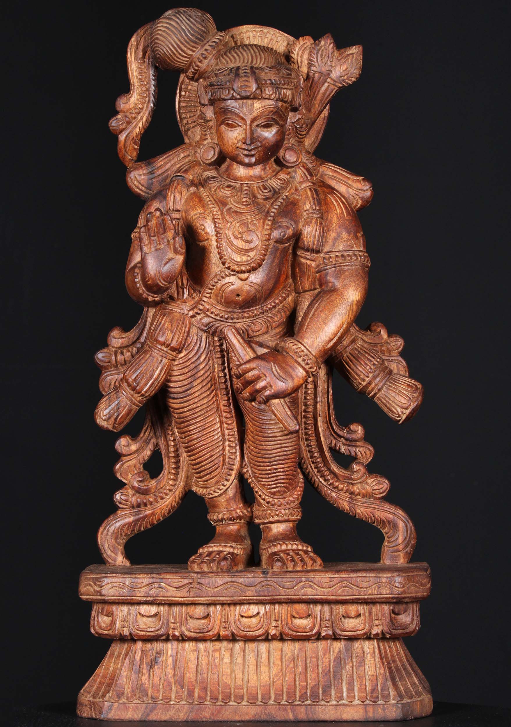 Wood Standing Krishna Statue Holding Flute 24"