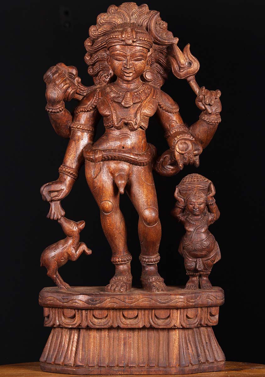 Wood Shiva As Bhairava 24"