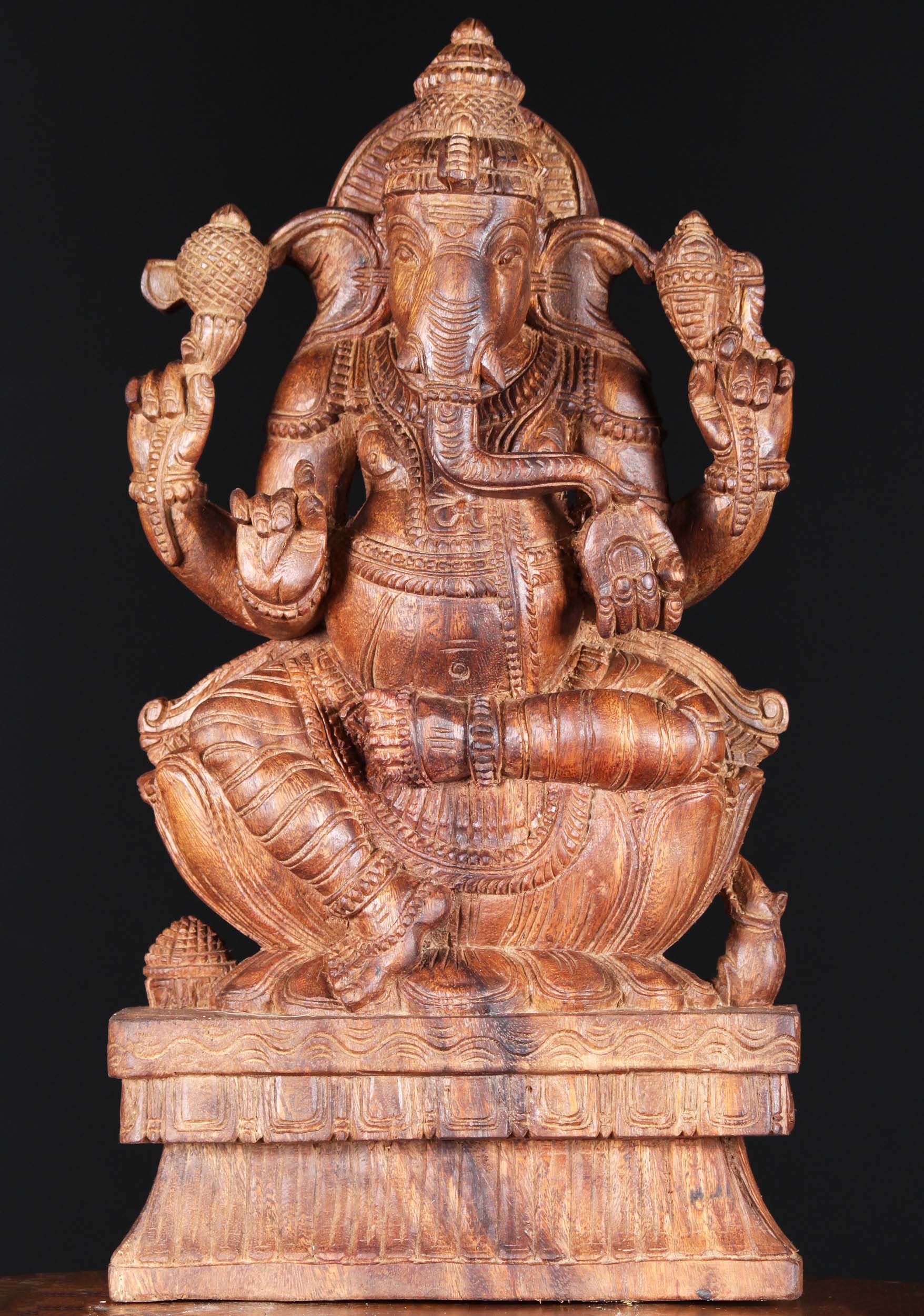 SOLD Wood Statue of Ganesha with a Rat 18" (#76w6ds): Hindu Gods