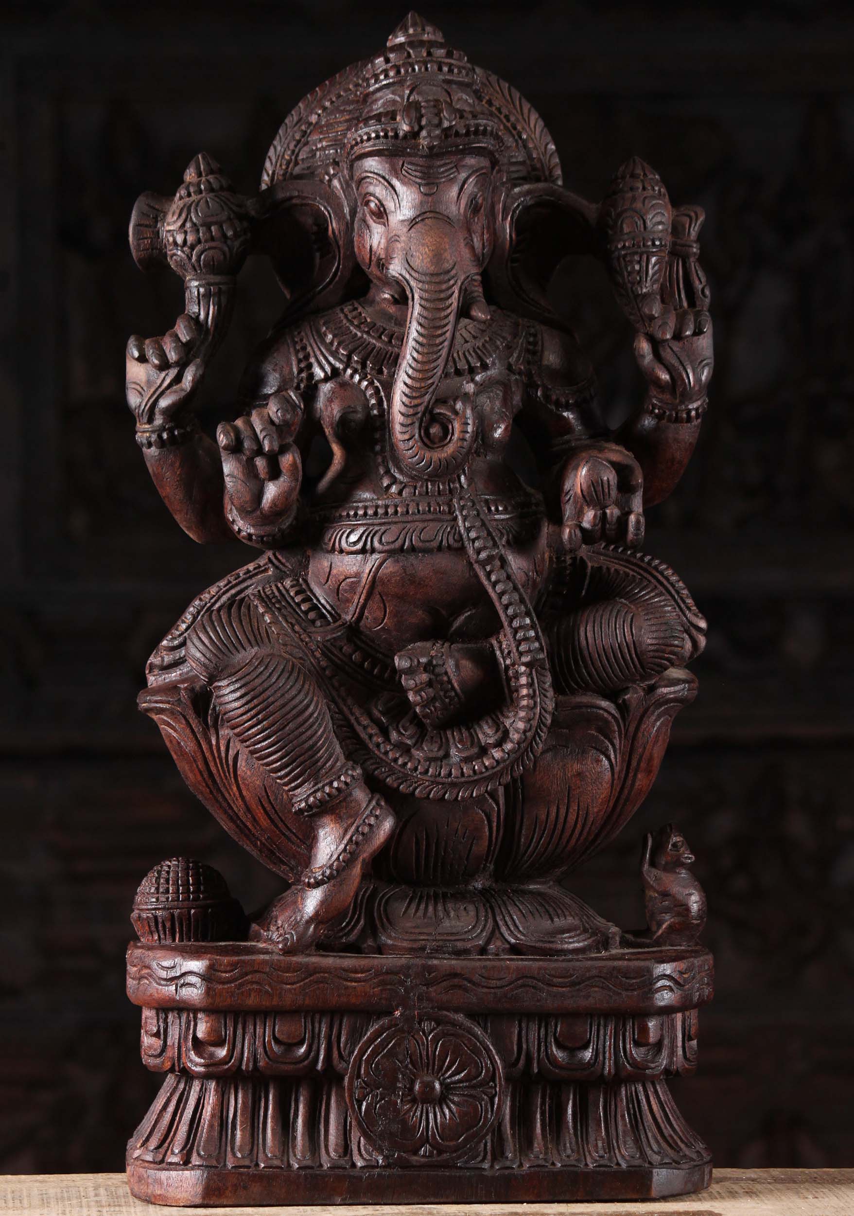 Wooden Seated Ganapathi Carving 24"