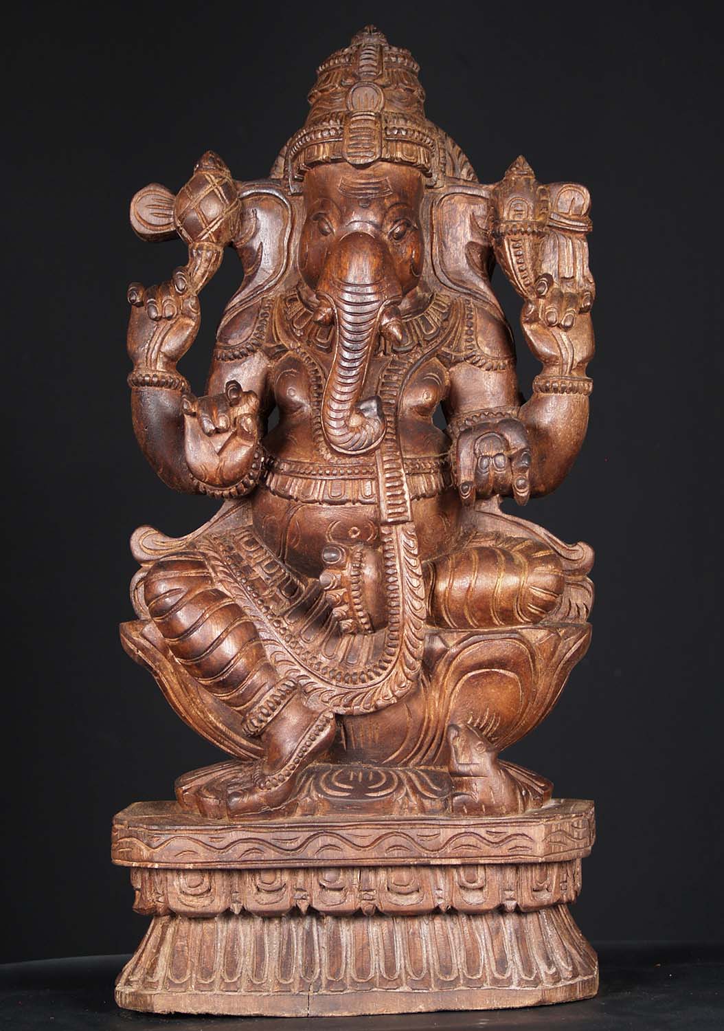 Wooden Ganesh Carving Holding Tusk 24"