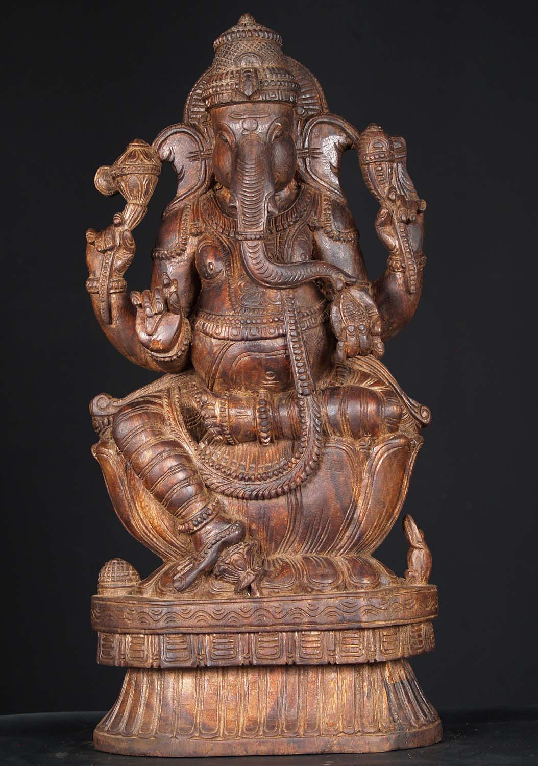 Wooden Ganesha Sitting Sculpture 24"