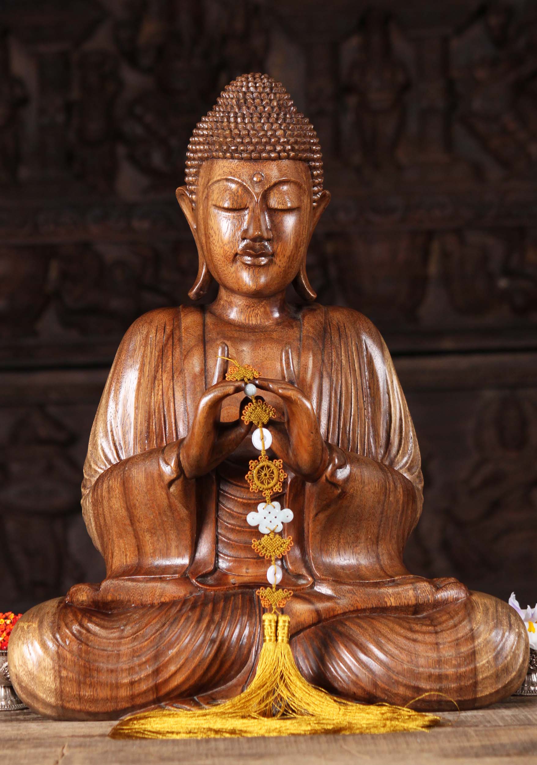 Wooden Meditating Buddha Statue 20"