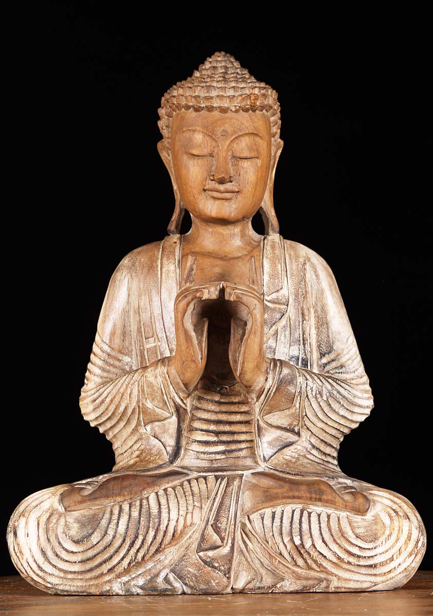 Wooden Meditating Buddha Statue 16"