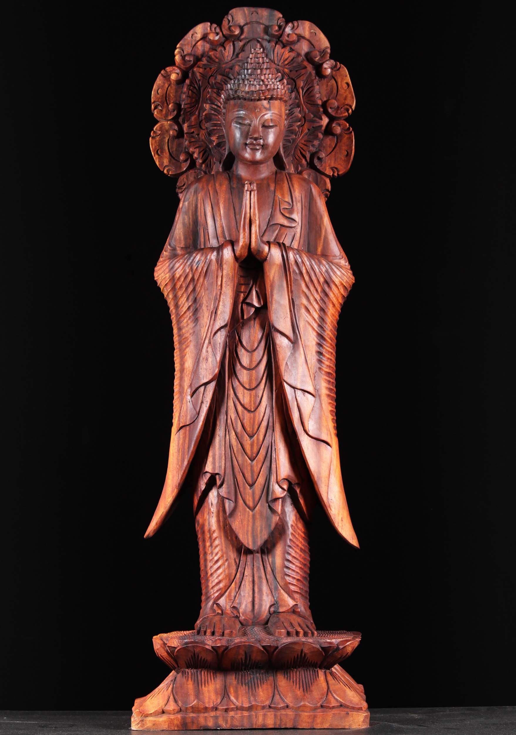 Wooden Standing Namaste Buddha Statue 41"