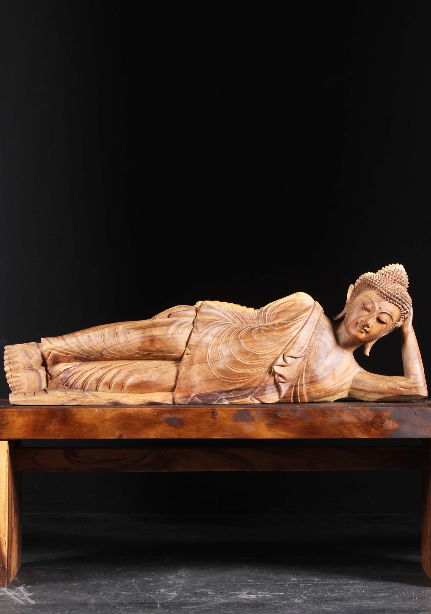 Wooden Reclining Buddha Statue 41"