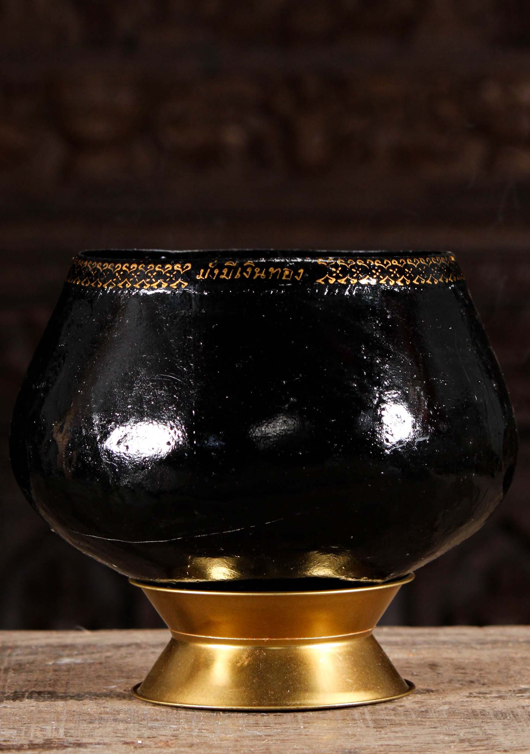 Large Black Copper Buddhist Alms Bowl, Unique & One of a Kind Alms Bowl Hand Crafted in Thailand 9"