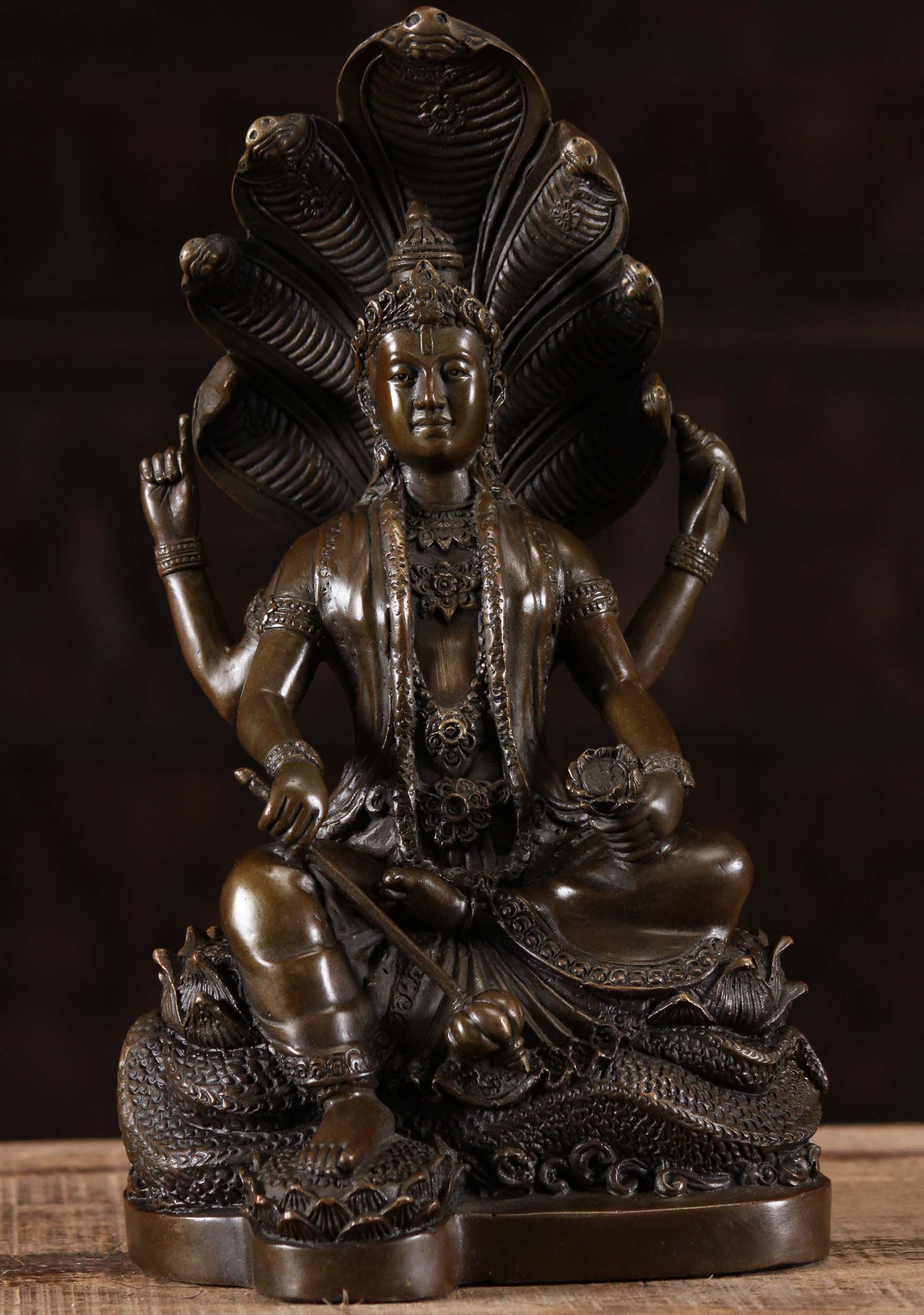 Bronze Vishnu Statue Seated on Anantashesha 12"