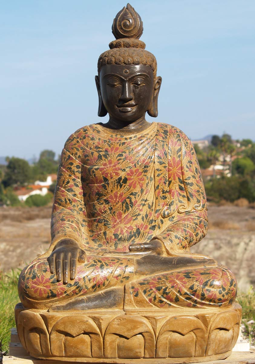 Stone Buddha with Painted Robes 36"