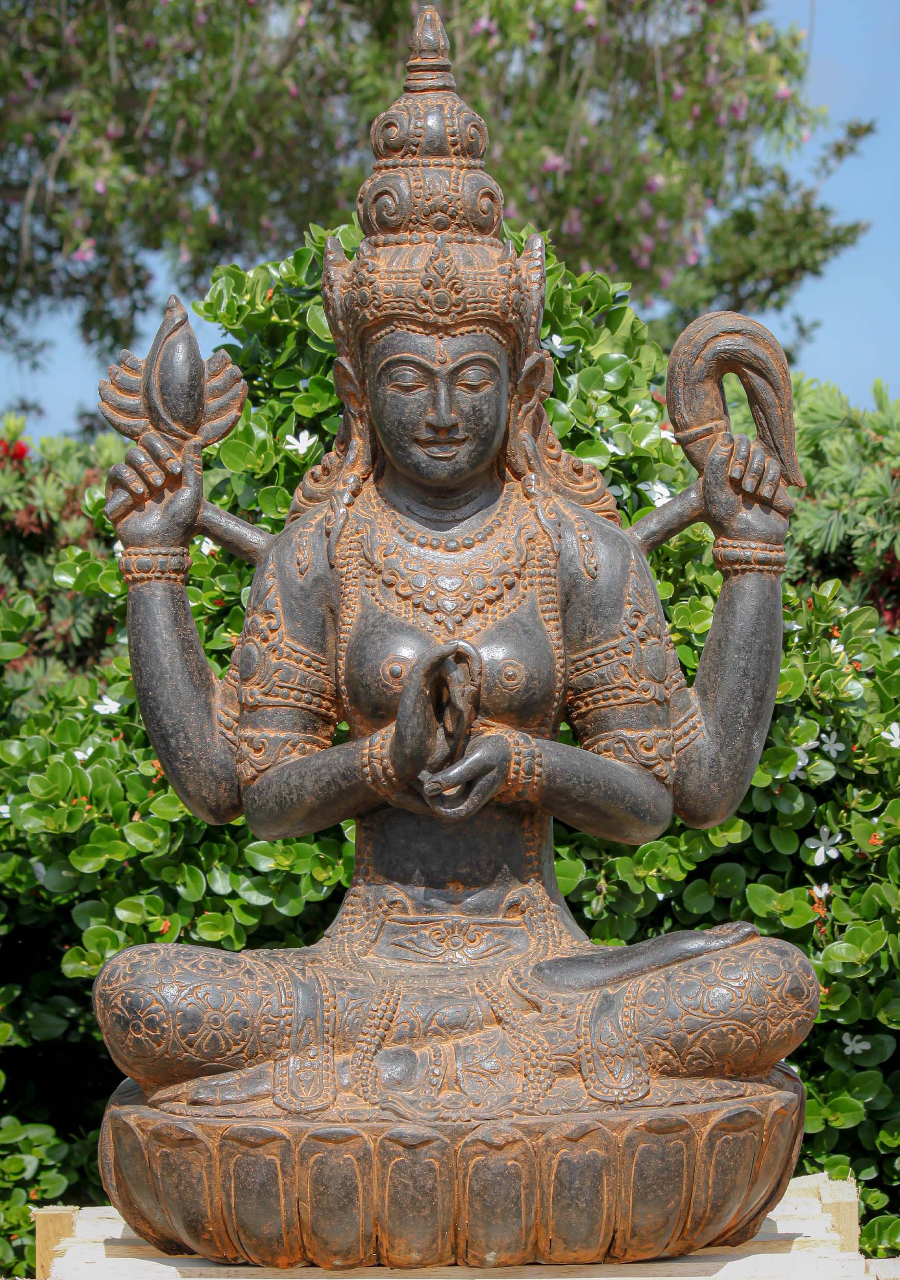 Stone Dharmachakra Mudra Devi Tara Statue 41.5"