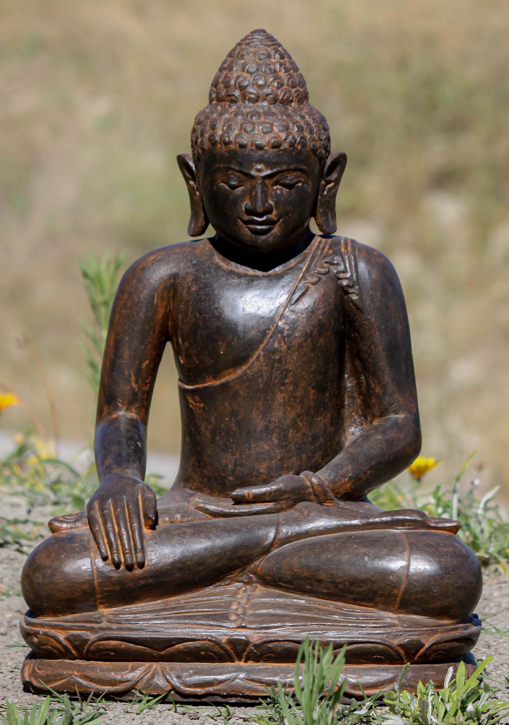 Stone Earth Touching Garden Buddha Statue 20.5"