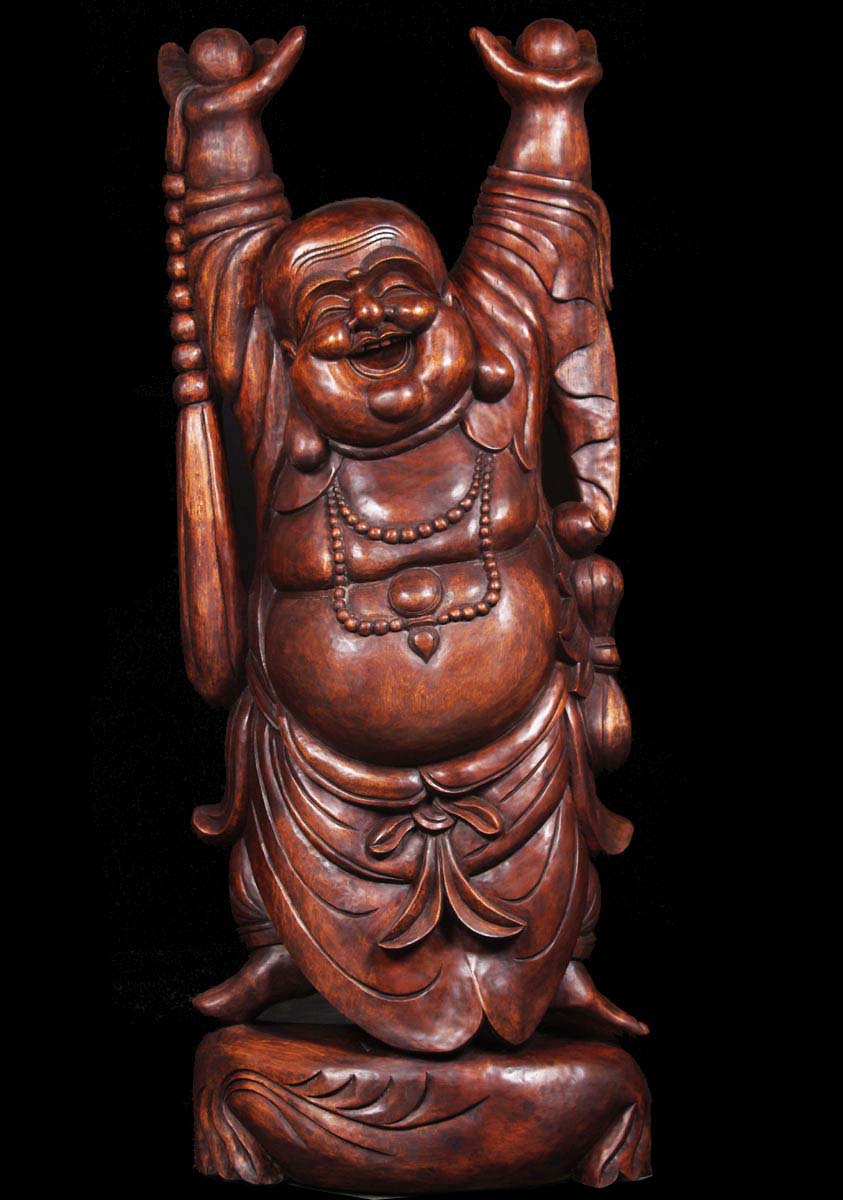Wood Fat & Happy Buddha Statue 71"