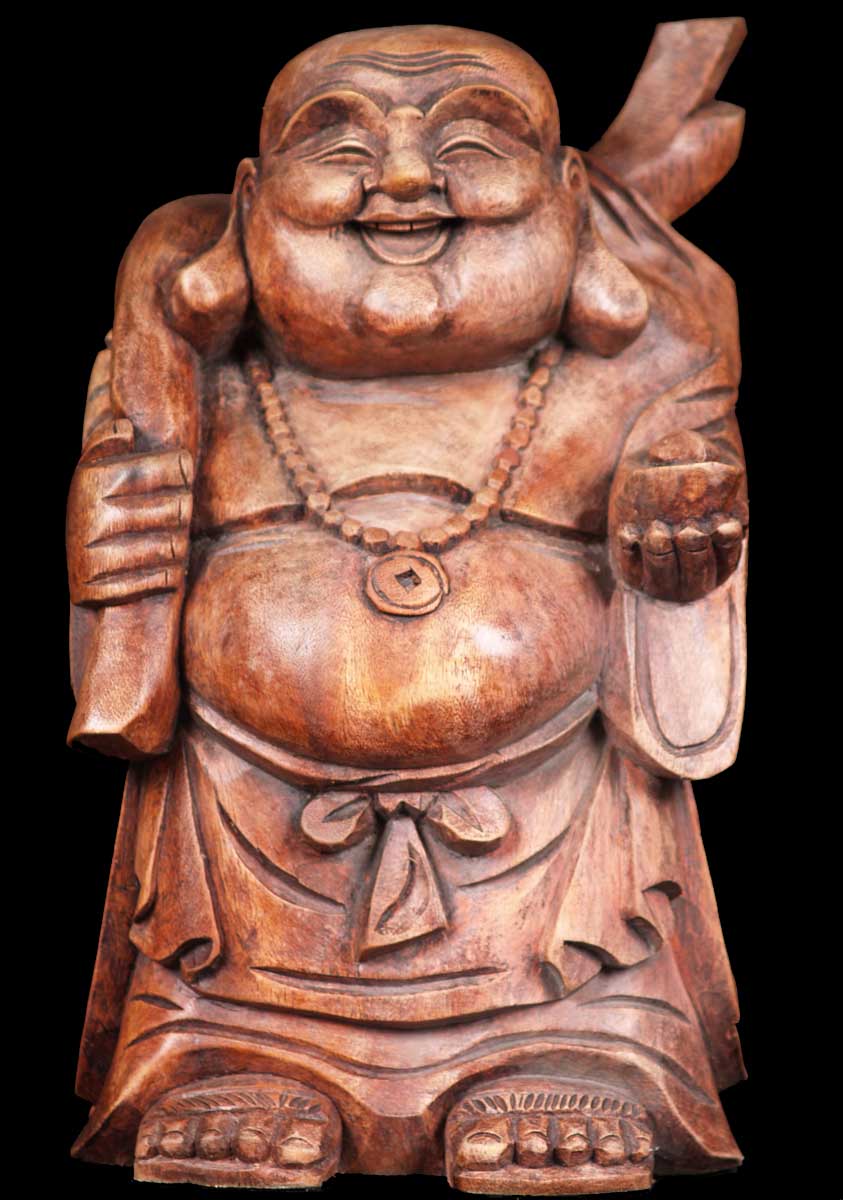 Fat Buddha with Gold Bag on a Stick 16"