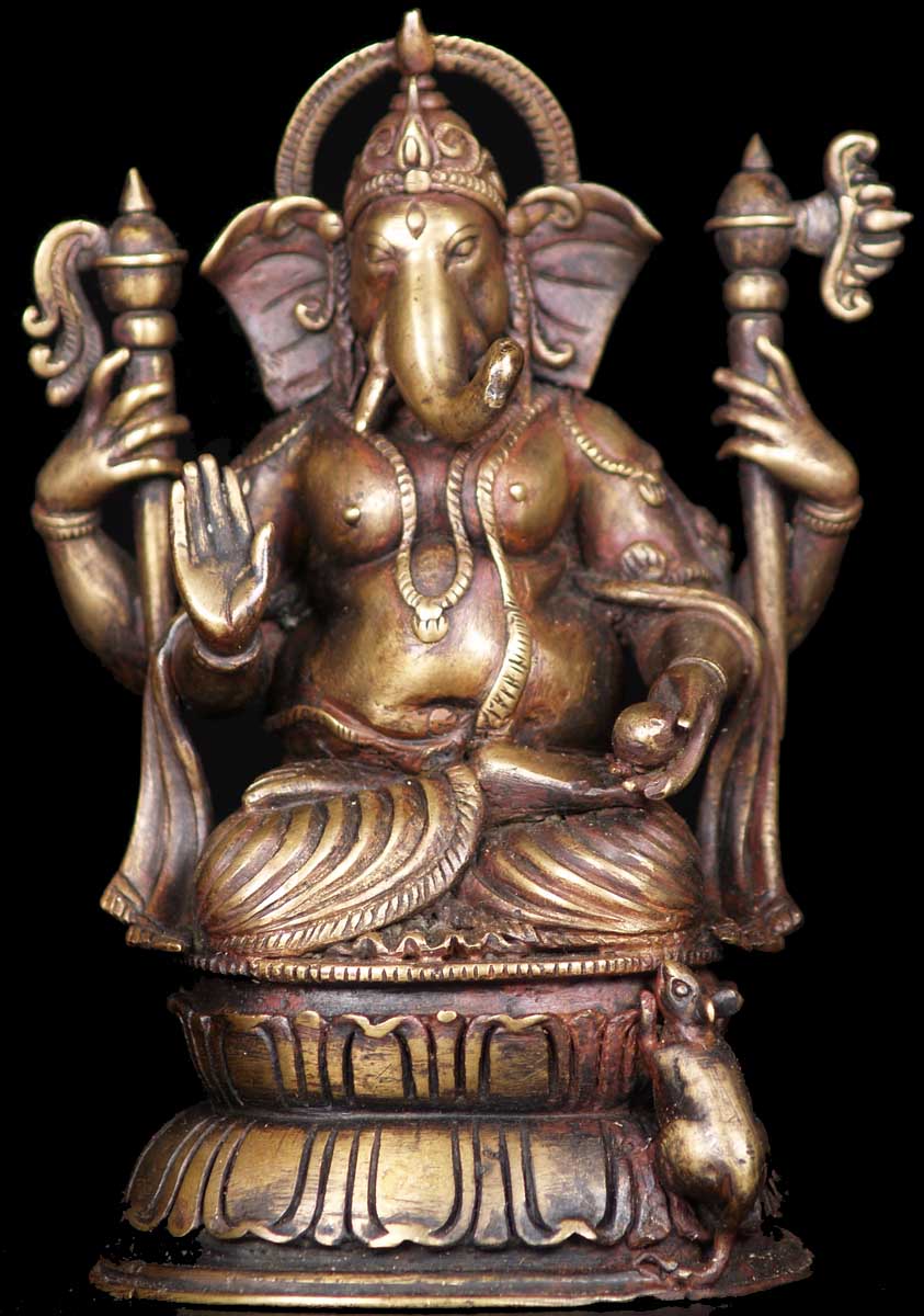 Bronze Ganesh Holding Goad & Ax 6.5"