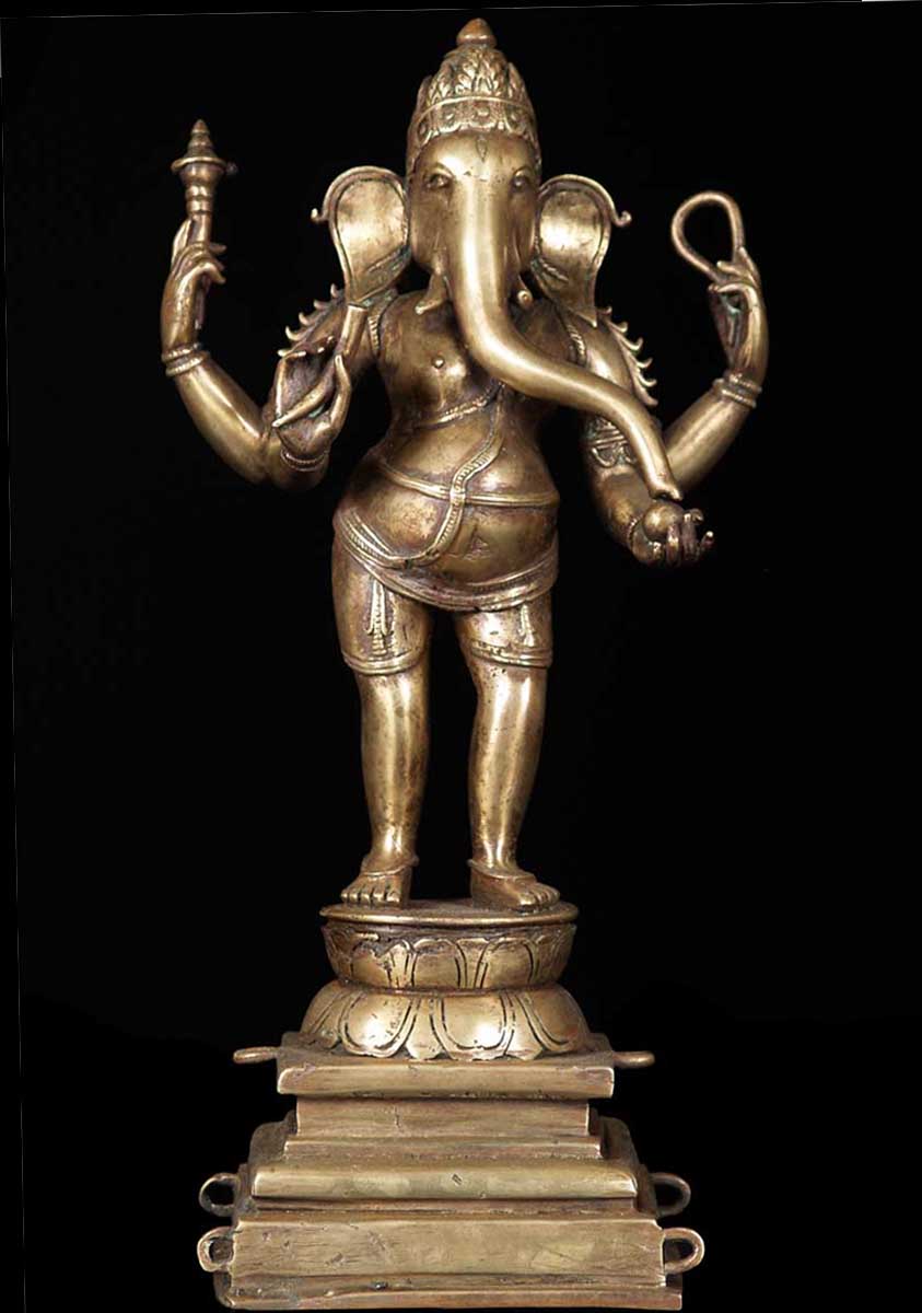 Bronze Standing Ganesh Statue Holding His Tusk 14"