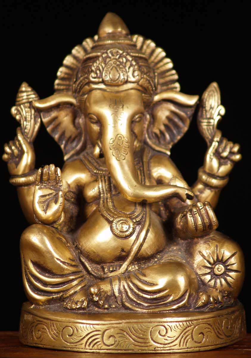 Brass Seated Abhaya Ganesh 6.5"