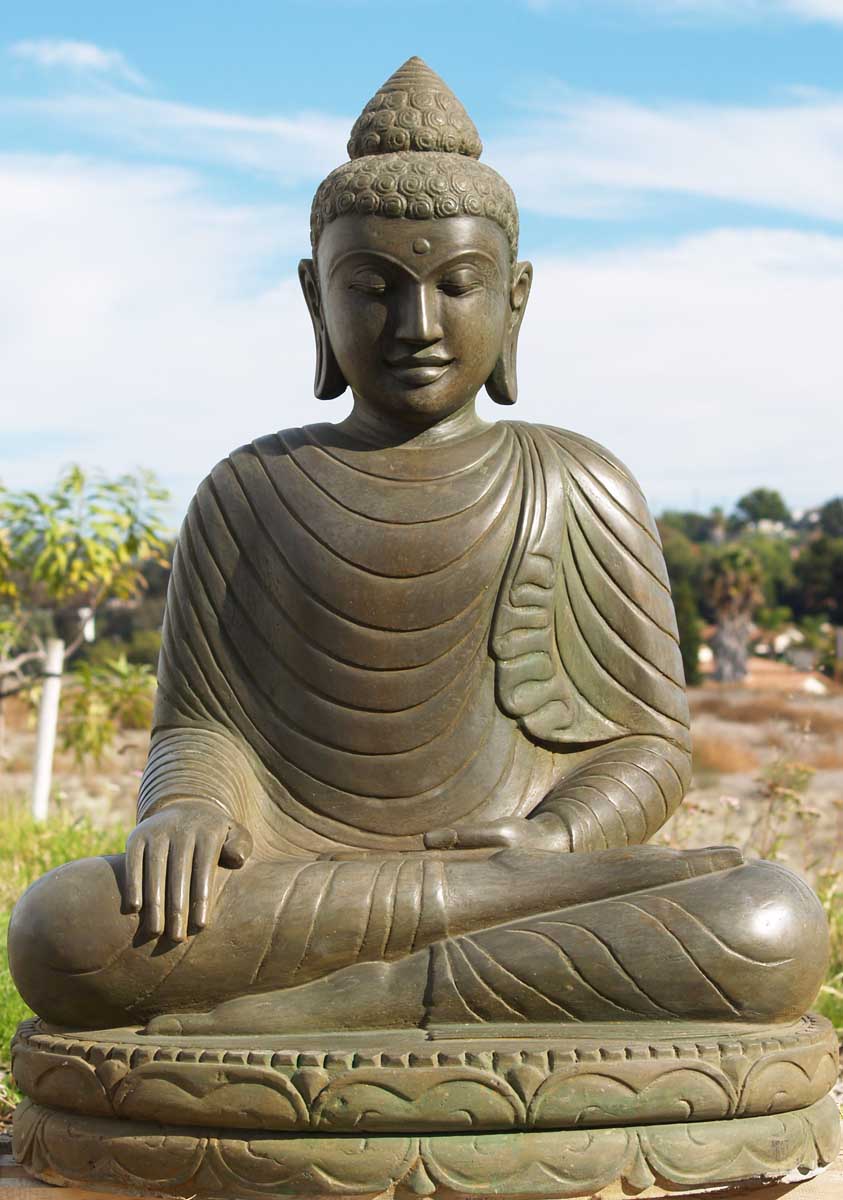 SOLD Stone Green Earth Touching Buddha 37