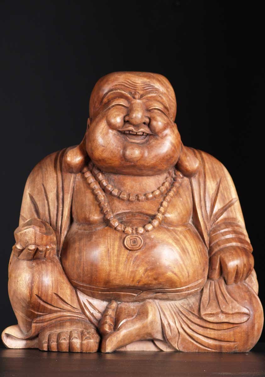 SOLD Wood Fat Buddha of Wealth Statue 20" (#3bw5): Hindu Gods & Buddha