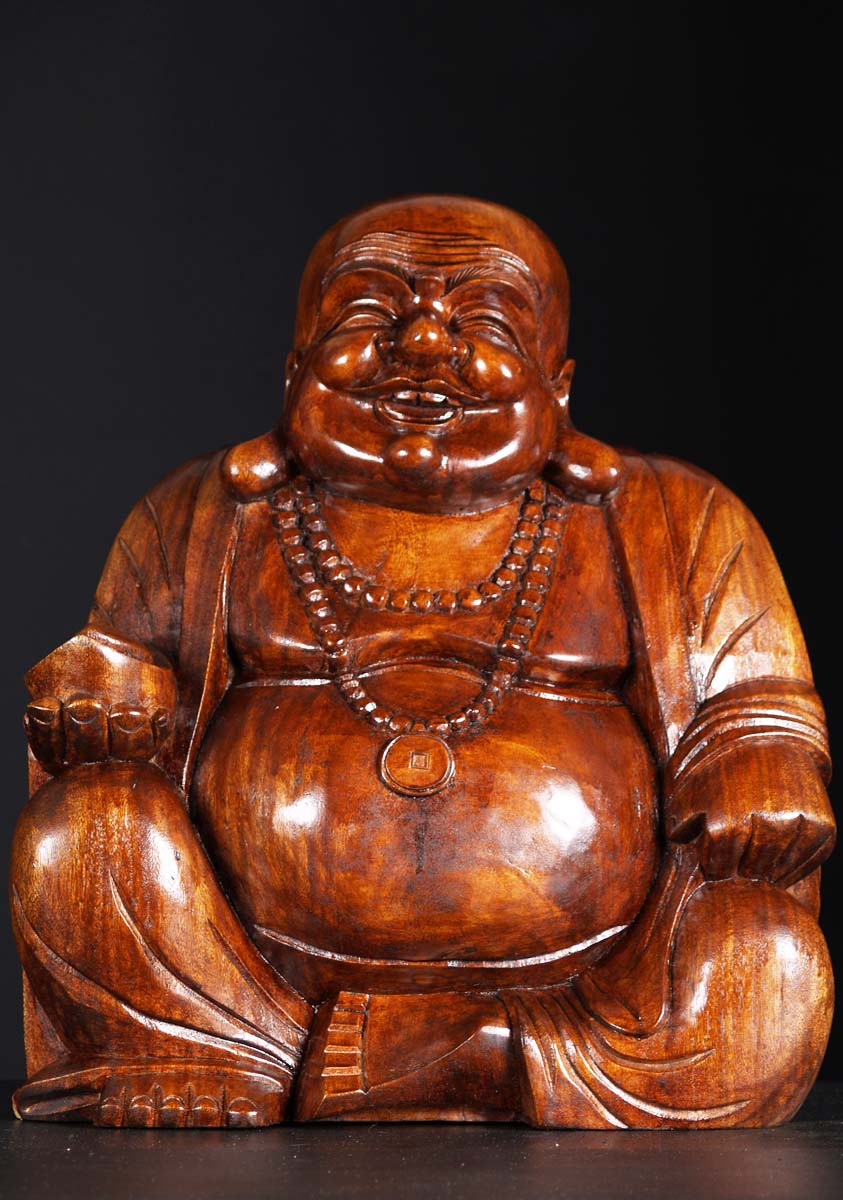 Wood Buddha of Wealth Hotai Statue 20"