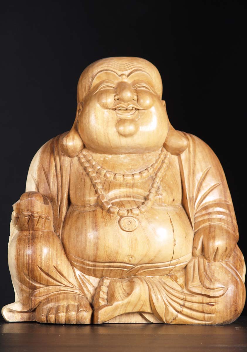 Wood Hotai Buddha Statue 20"
