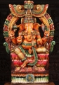 Large Vibrant Neem Wood Carving of Ganesha on Triple Lotus Flower Base with Arch 47"