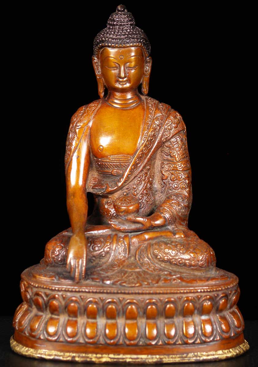 Brass Brocade Robe Buddha Statue 8"