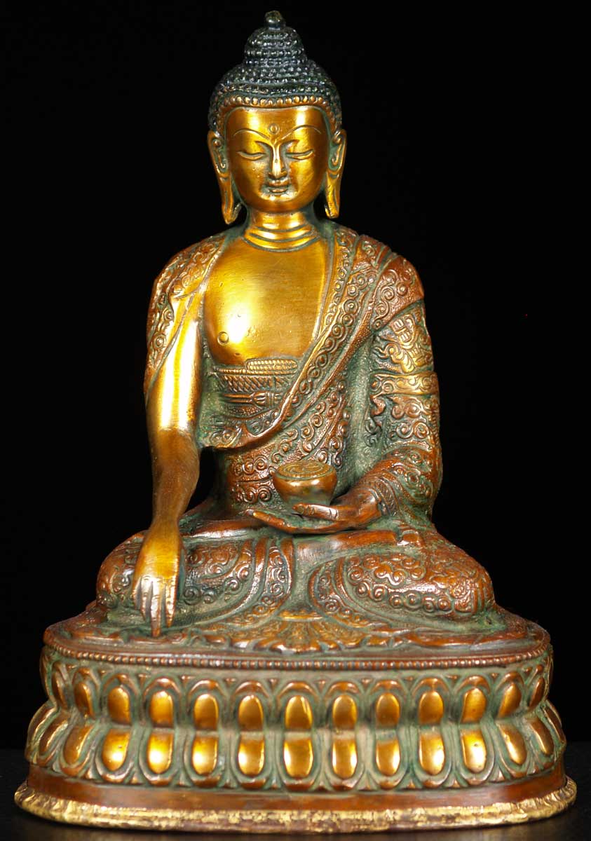 Brass Buddha Holding Bowl 8"