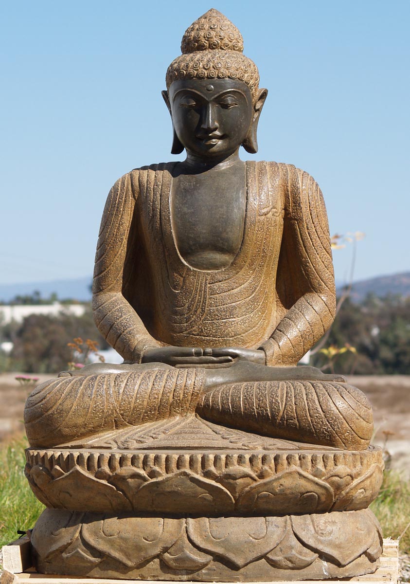 SOLD Stone Meditating Buddha 42" (#77ls61): Hindu Gods & Buddha Statues