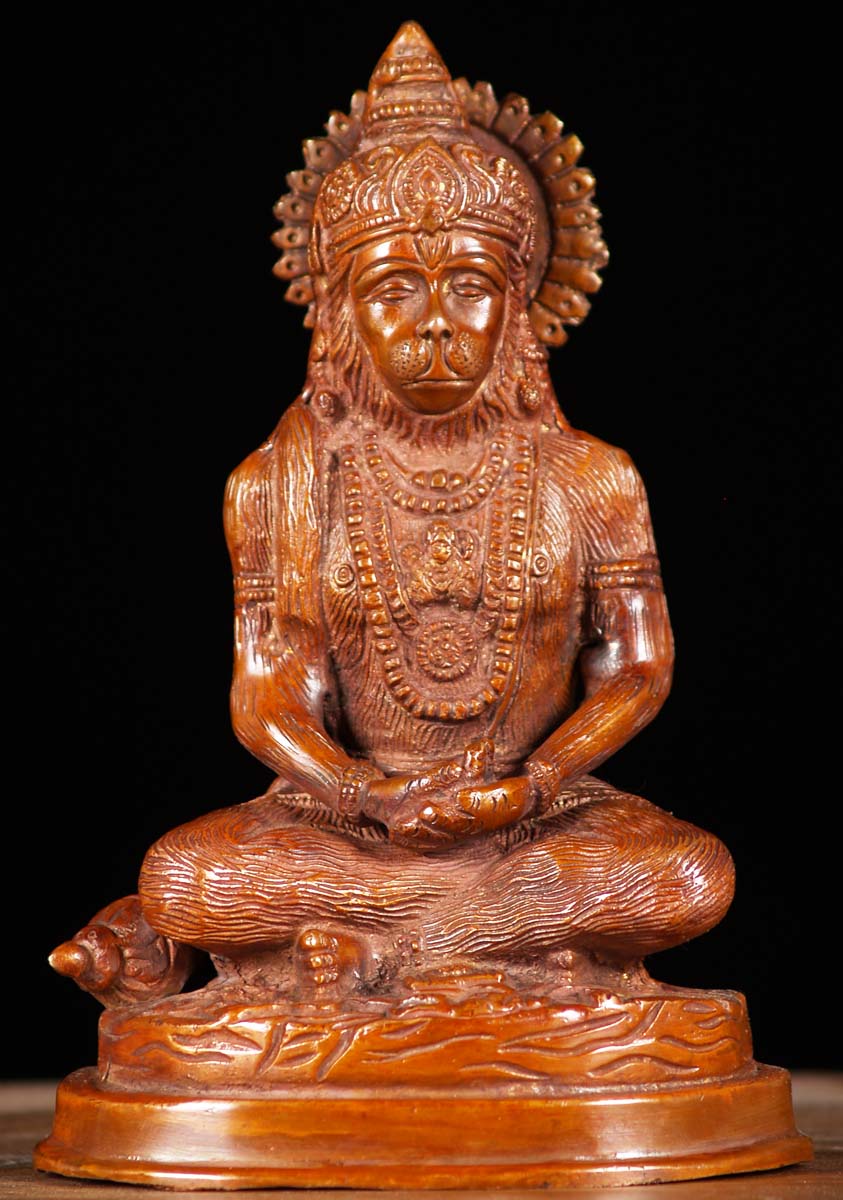 Brass Meditating Hanuman Statue 7"