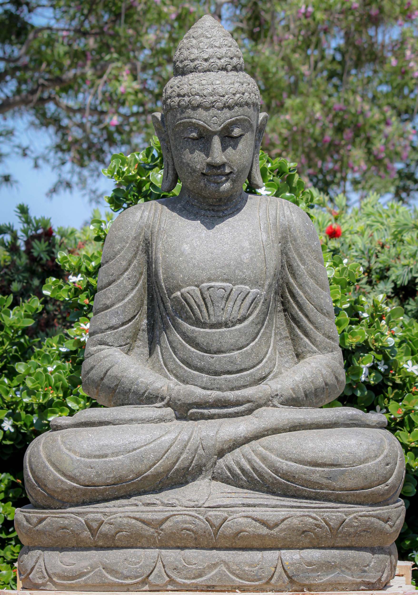 Stone Meditating Garden Buddha Sculpture 44" (123ls695) Lotus Sculpture