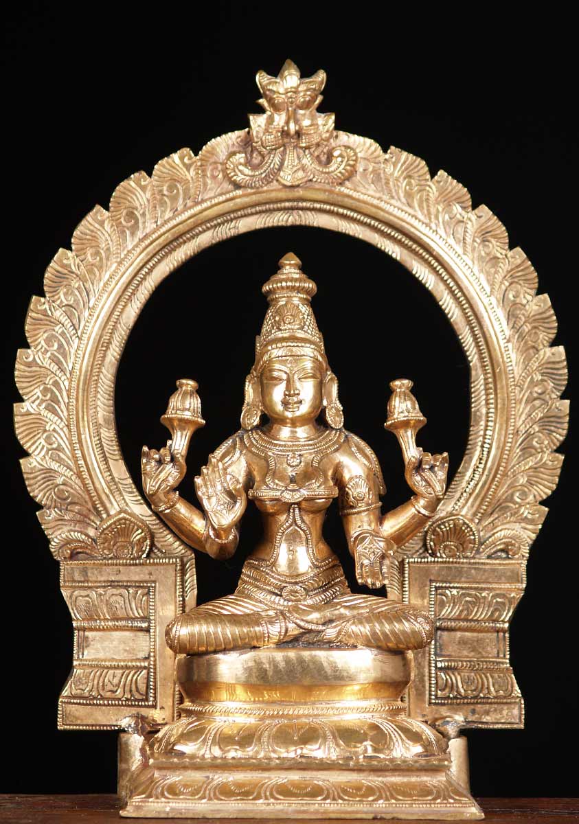 Bronze Golden Lakshmi with Lotus 13"