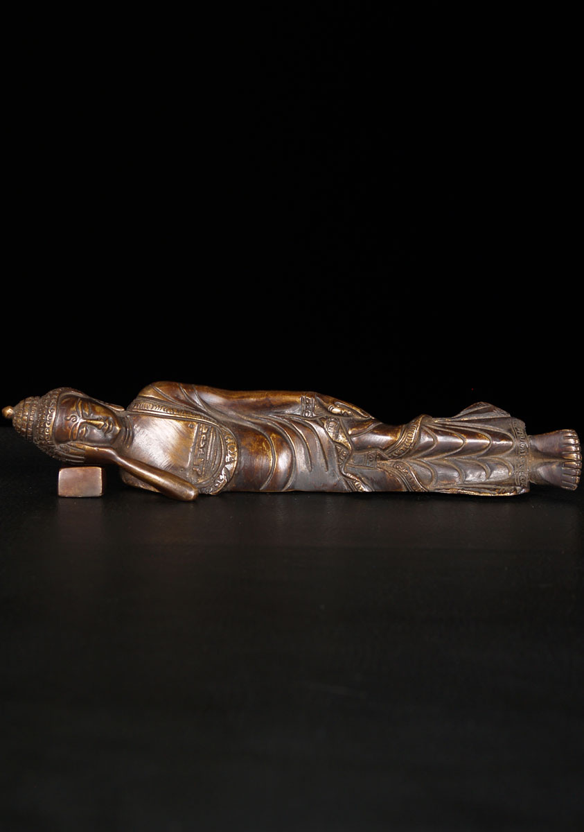 Brass Laying Buddha on Pillow 10"
