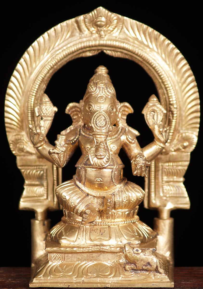 Bronze Seated Ganesh Statue 6"