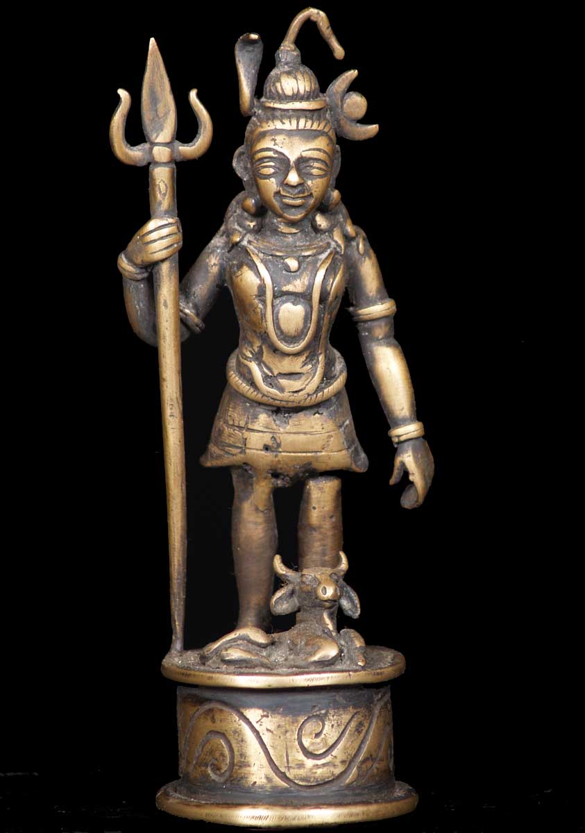 Small Bronze Siva Statue with Trident 6"