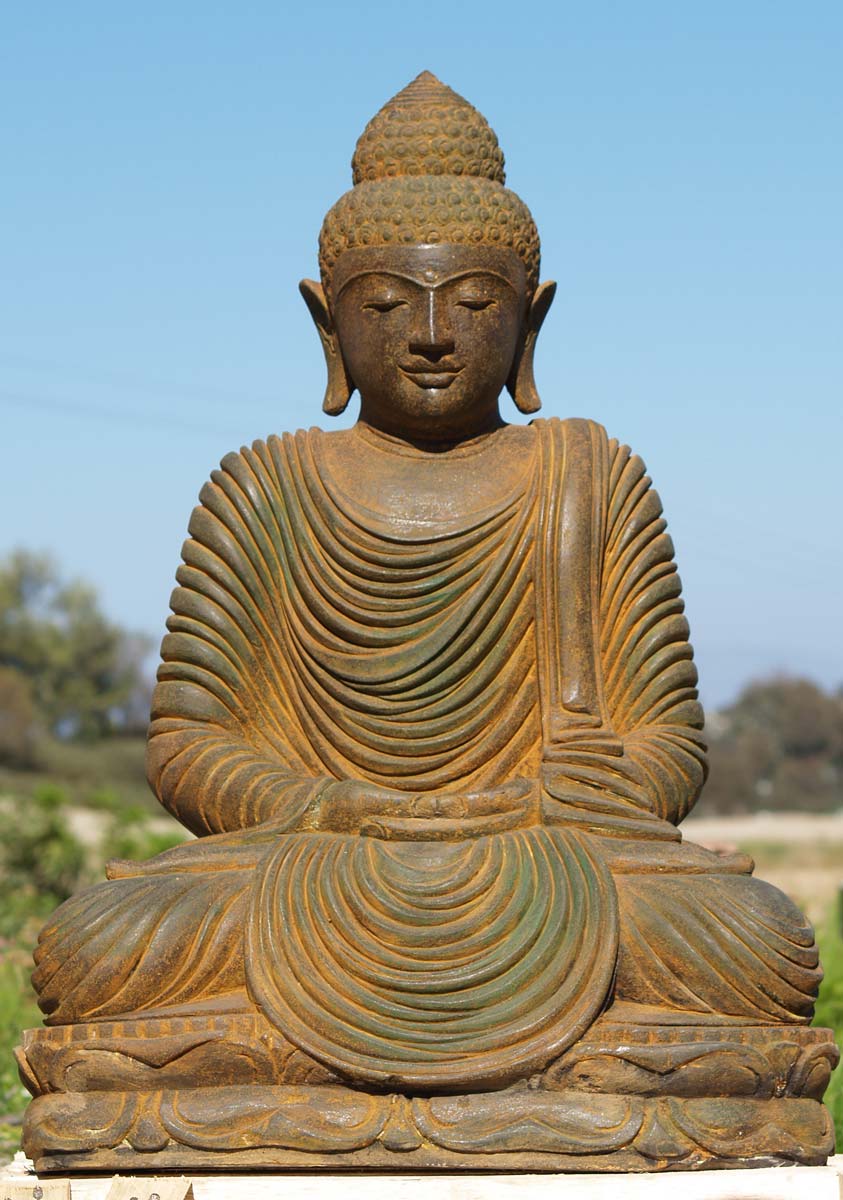 Stone Meditating Buddha Garden Statue 32"
