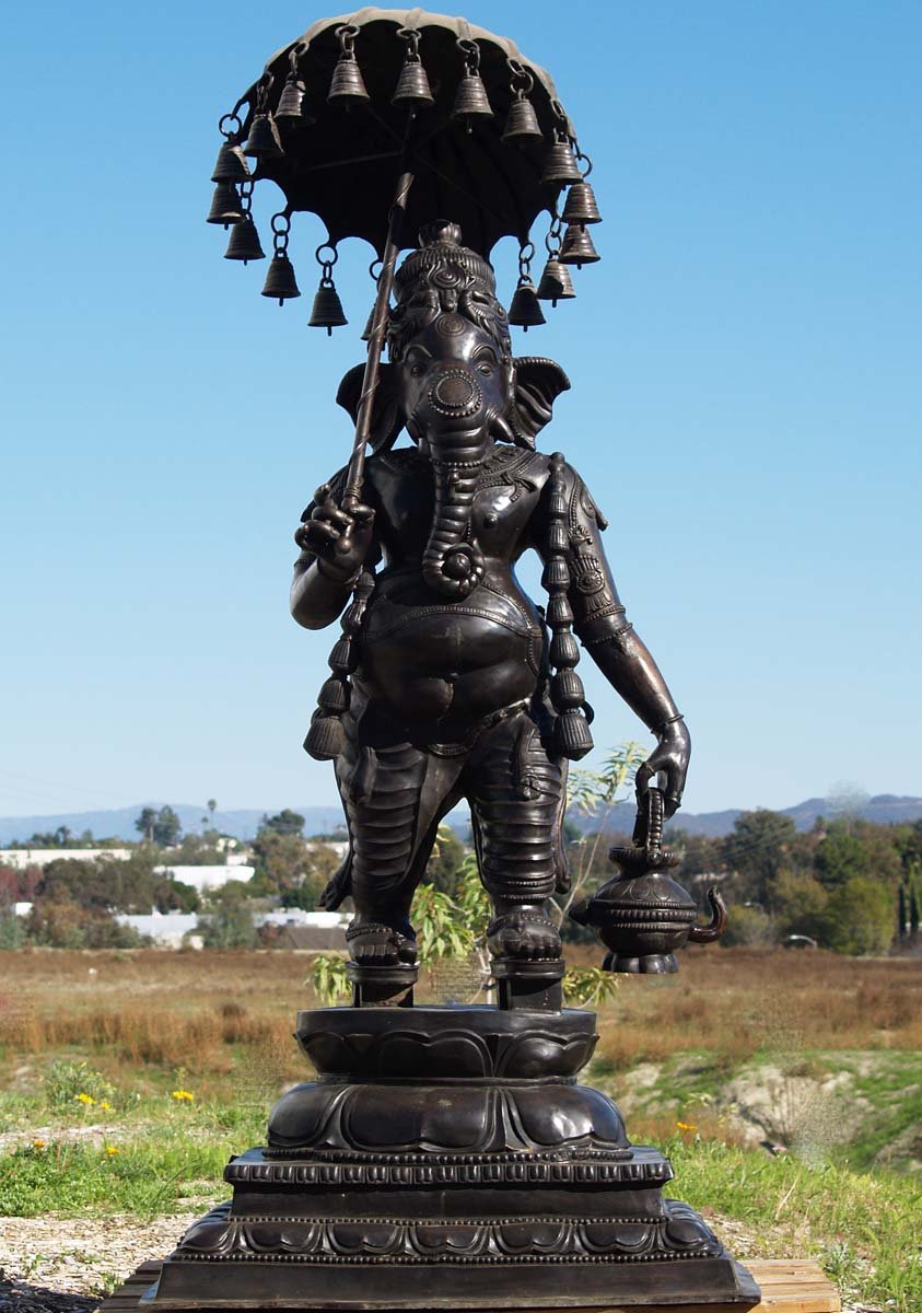 brass metal Ganesh with umbrella statue Thailand np74 