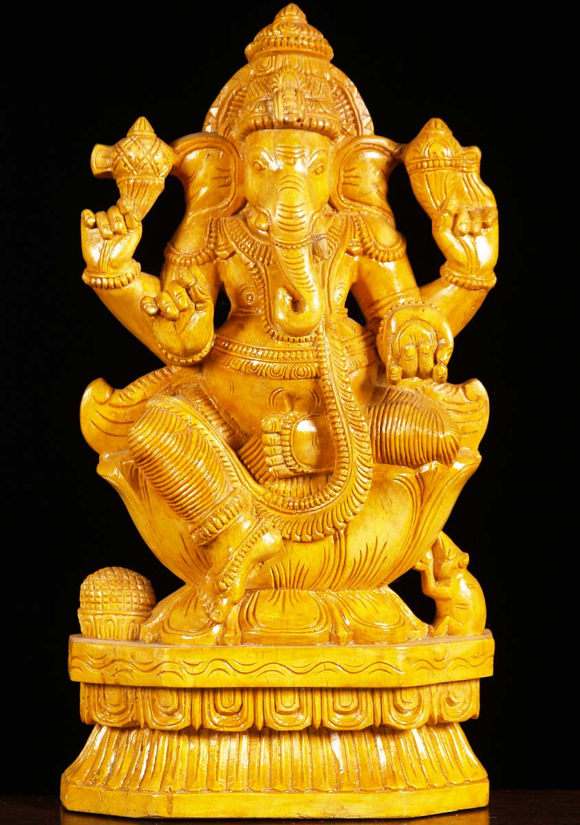 Wood Ganesh Statue 18"