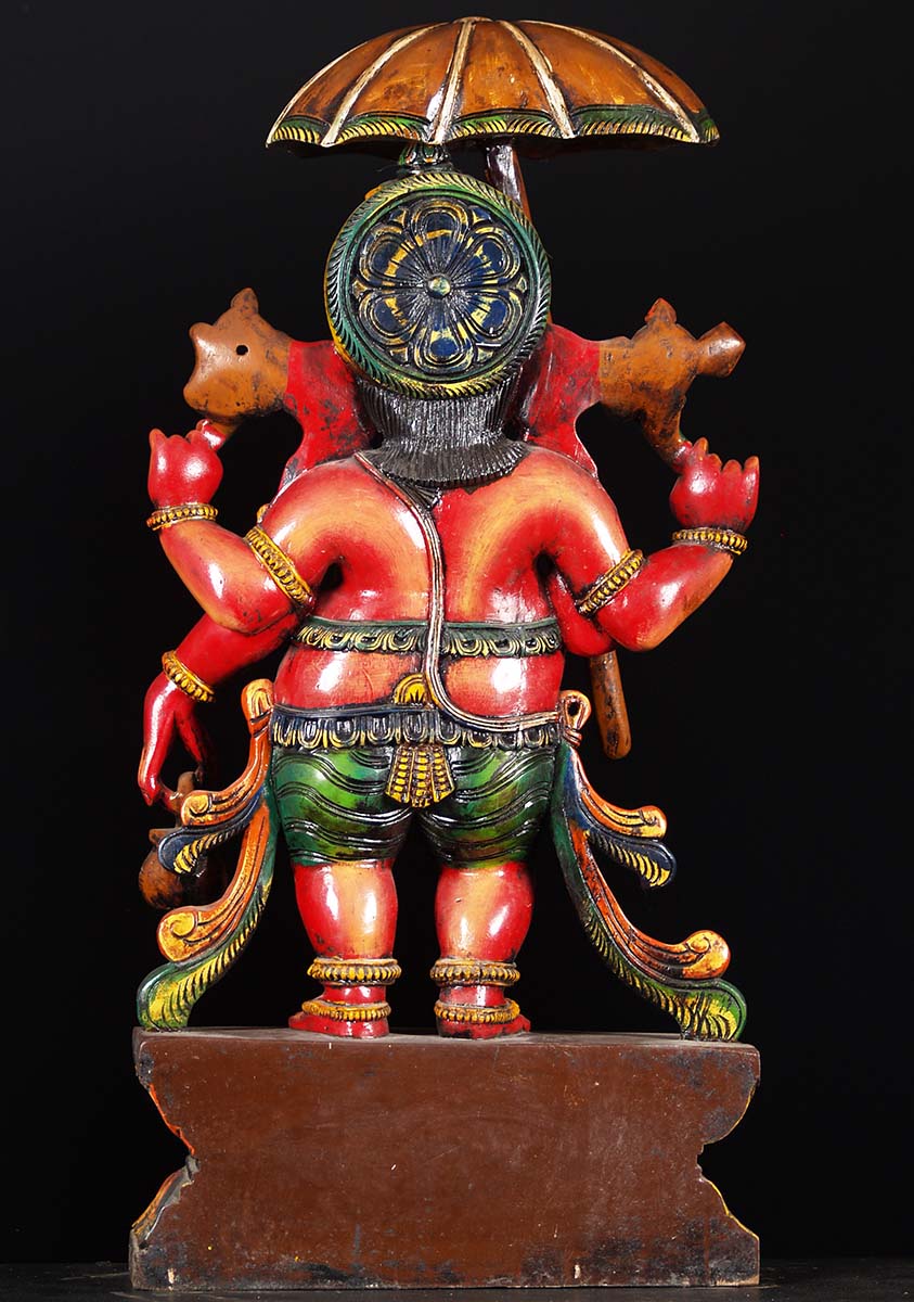 Wooden Colored Ganesh Holding Umbrella 36"