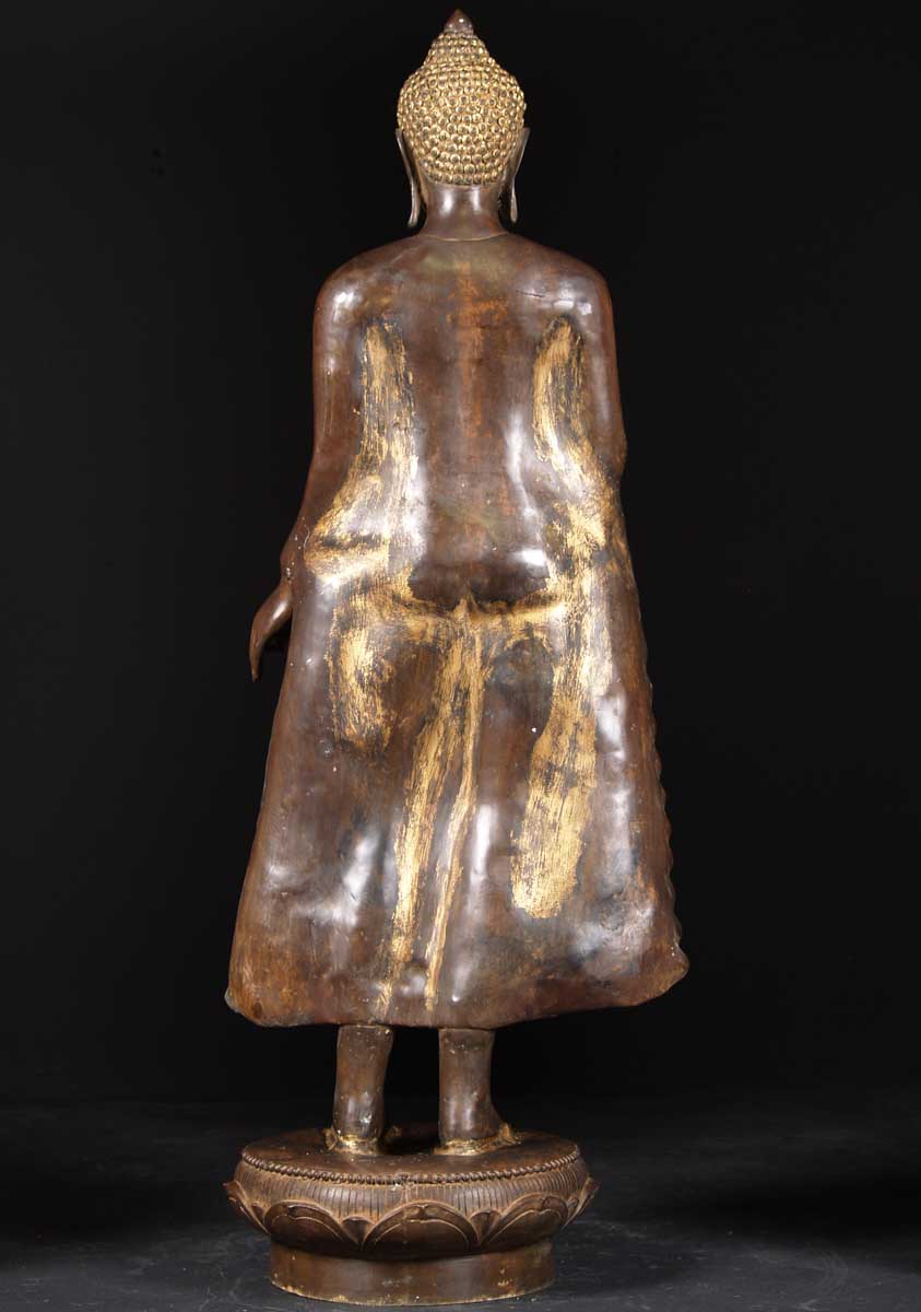 Brass Gupta Style Buddha Statue Standing in a Graceful Stance in Vitarka Mudra of Teaching 57"