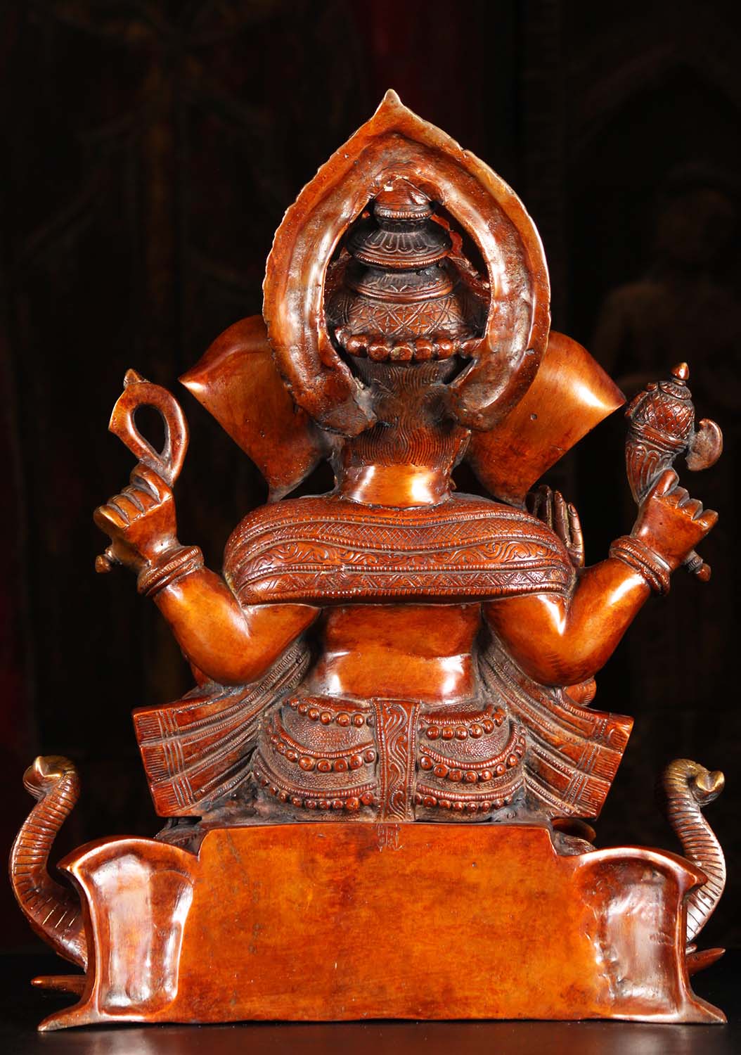 Brass Ganesh Seated on 3 Elephant Head Base 17"