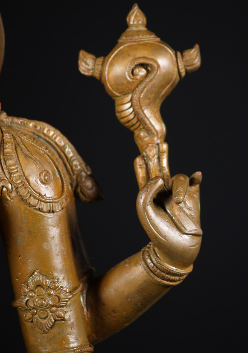 Bronze Standing Hariharan, Half Shiva, Half Vishnu Murti with Club, Ax, Staff, and Conch 24"