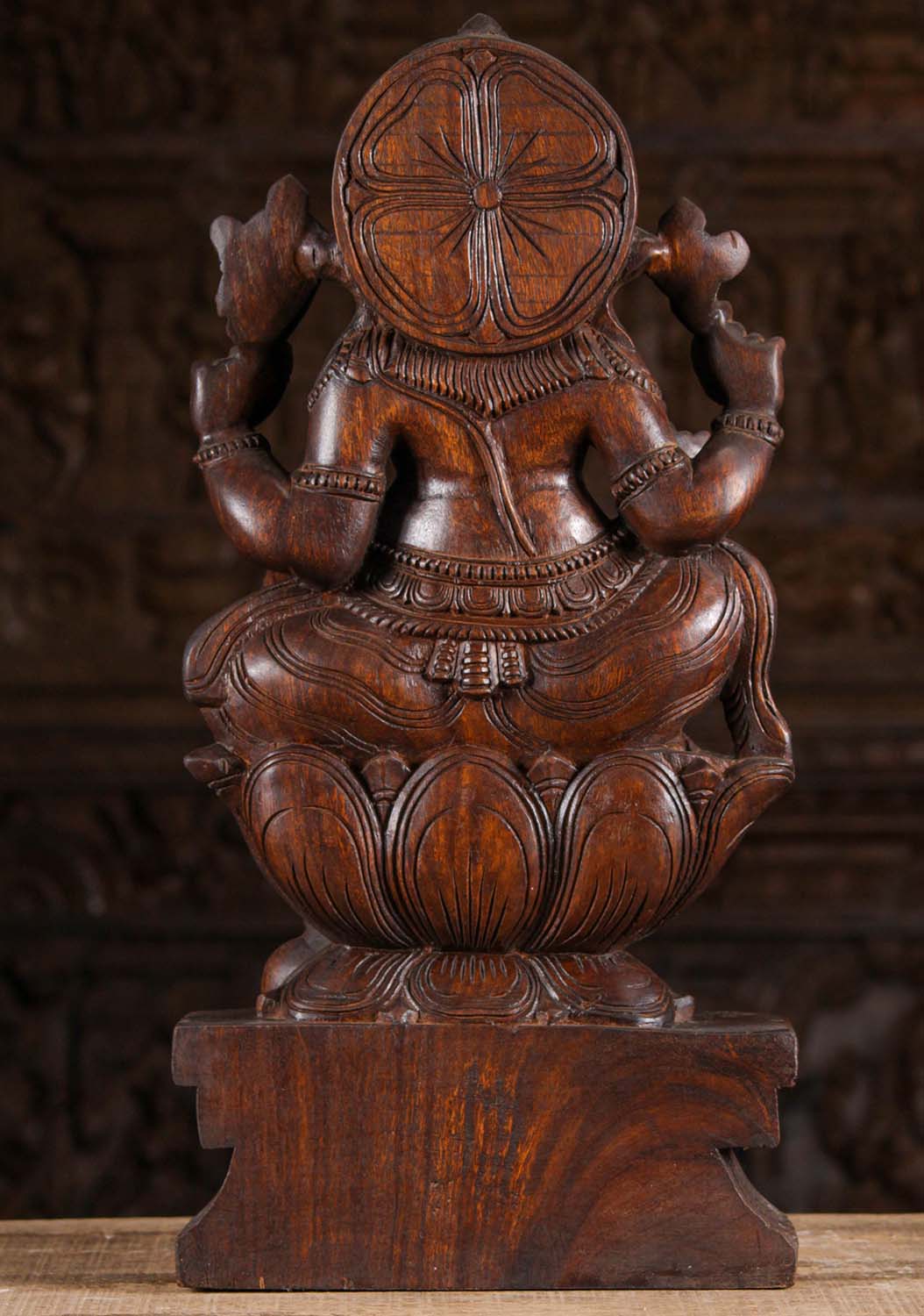 Wood Ganesh Seated on Double Lotus Base 24"