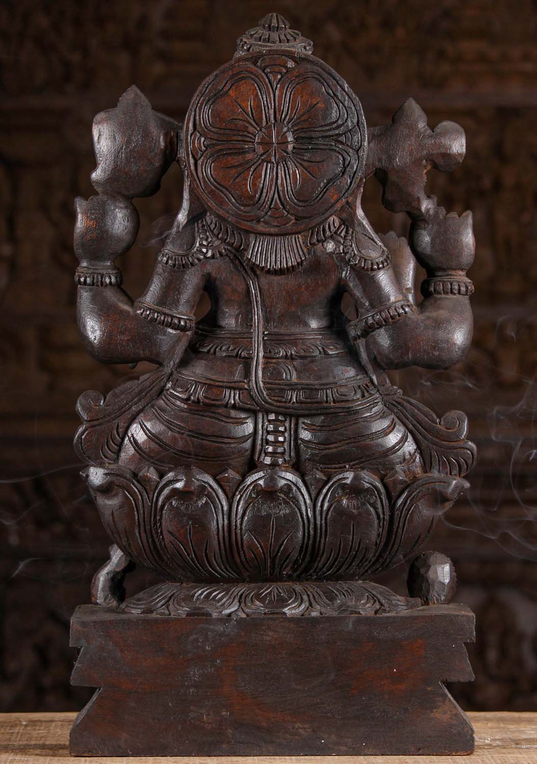 Dark Wood Ganesh with Modak on Lotus Base 24"