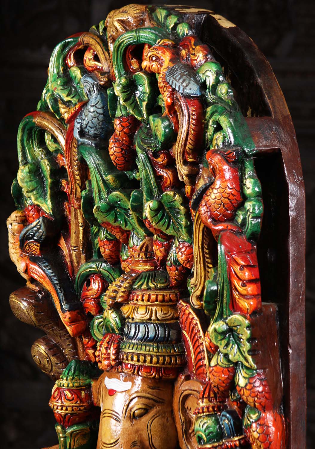 Hand Carved and Hand Painted Large Wood Ganesh Statue with Lakshmi and Saraswati 72"