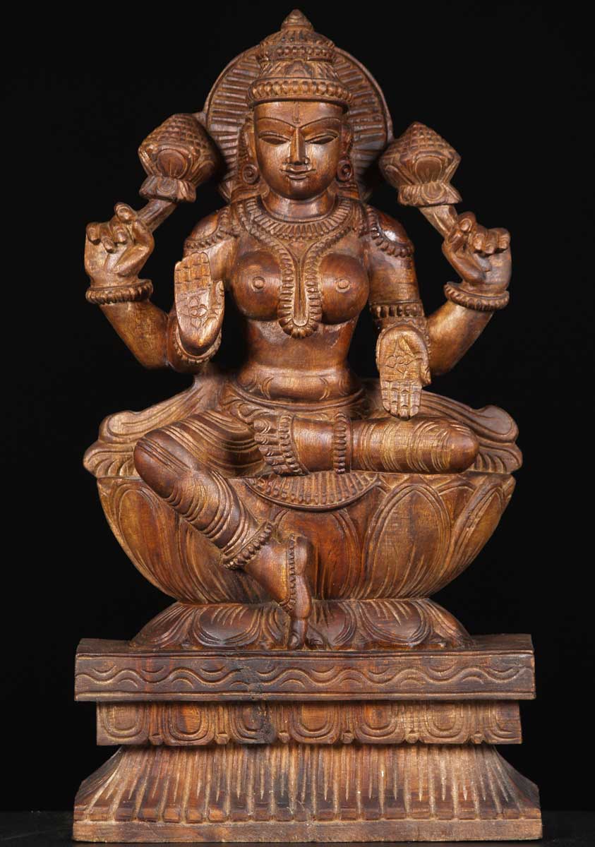 Wooden Goddess Lakshmi Statue 18"