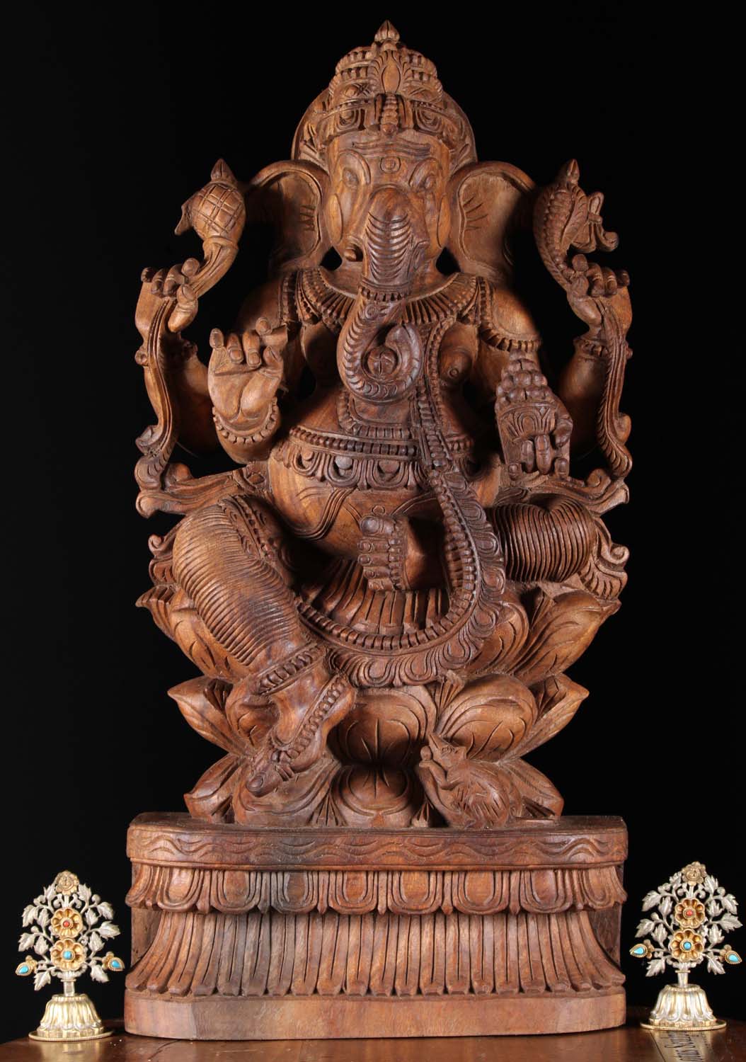 Wooden Seated Ganesh Statue 30"